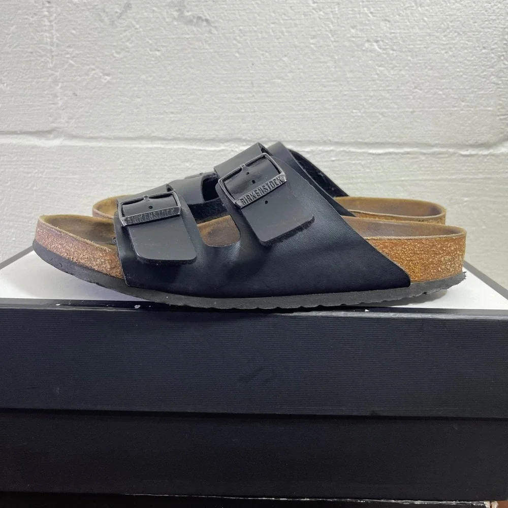 Birkenstock Arizona Black Leather Black Sandals Slide Slip On Men's 42 EU/8 US